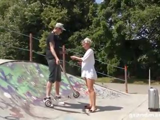 Hot Old Tattooed Slut Fucking a Hard Young Skateboarder