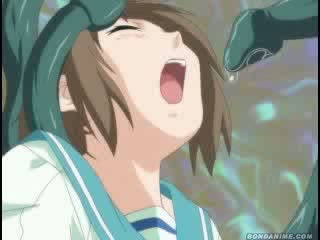 Schattig weinig anime babe gets haar groot boezem en nauw kut geneukt door een tentakel monster