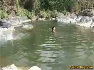 Lucy Belle Gives A Blowjob In The River