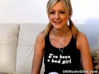 Awesome Blond amateur english chick seductress Jessica massaging her Big Natural Tits breasts