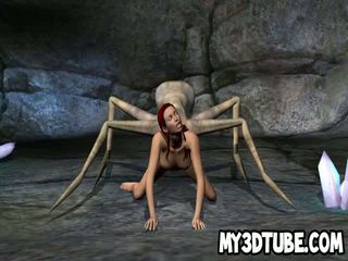 3D redhead babe getting fucked by an alien spider