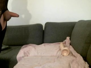 Femboy with Bubble Butt and the Hugest Toy Fucks himself
