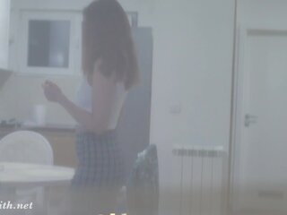 brunetă, voyeur, masturbeze, pussy play