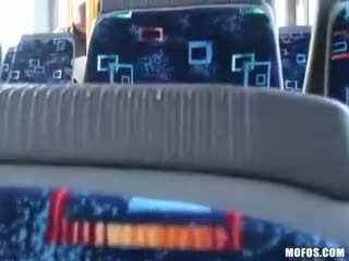 Horny couple has sex action in public vehicle