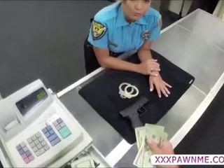 Sexy latina female security officer gets pursuaded to pawn her body