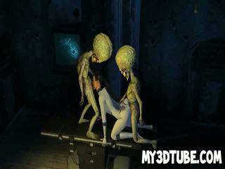 3d ブルネット ベイブ getting double teamed バイ aliens