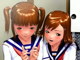 Two 3d أنيمي schoolgirls gets nailed